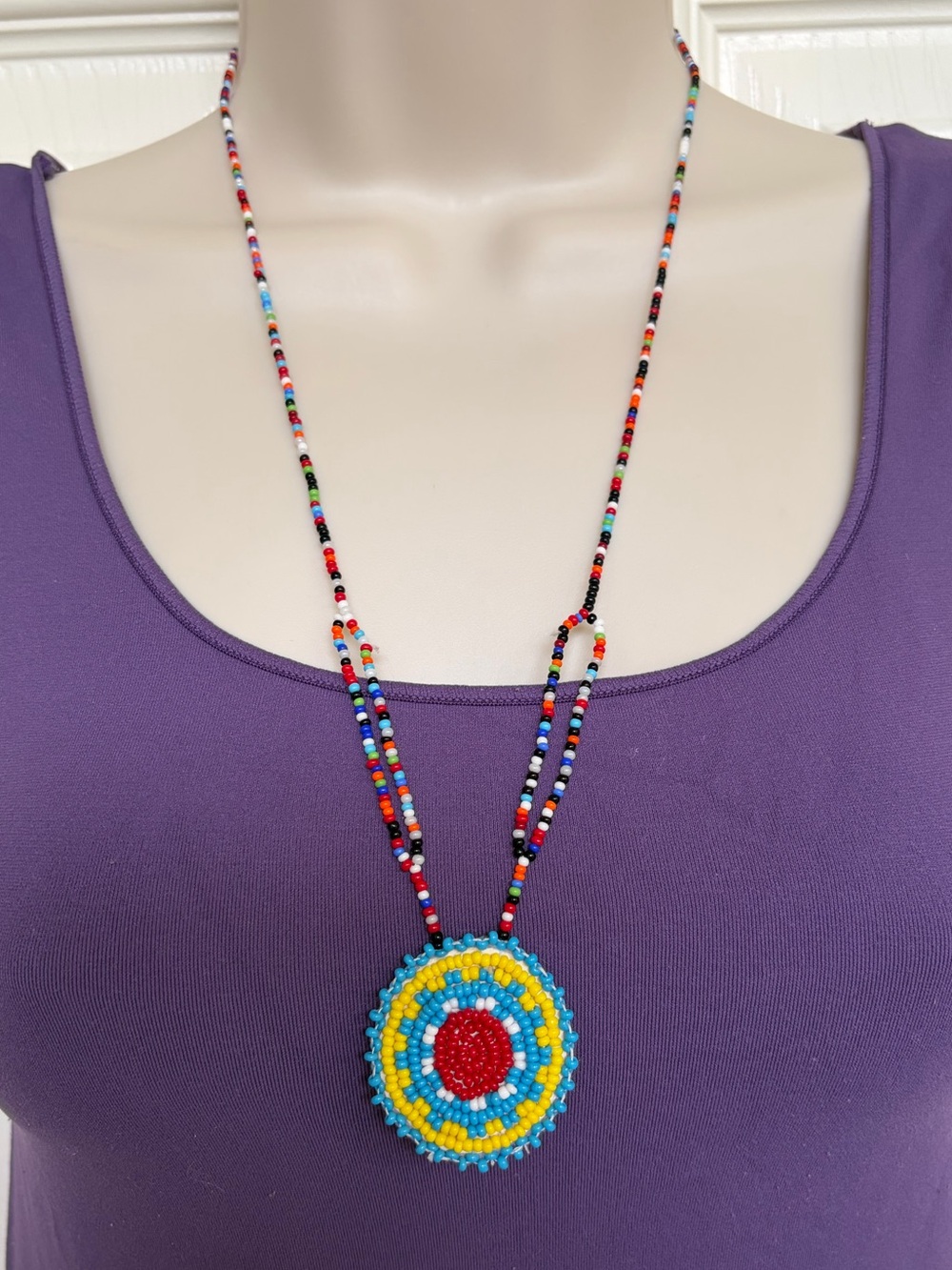 Hand Beaded Native American Seed Bead Vintage Necklace Multicolor